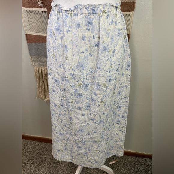 5 for 25 Vintage Liz Claiborne White Floral 100% Linen Straight Midi Skirt 12P - Picture 2 of 7